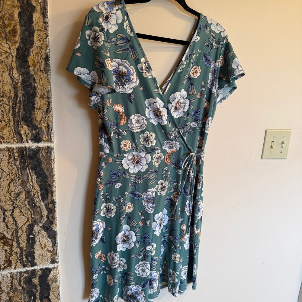 Kaileigh Green Floral Wrap Mini Dress